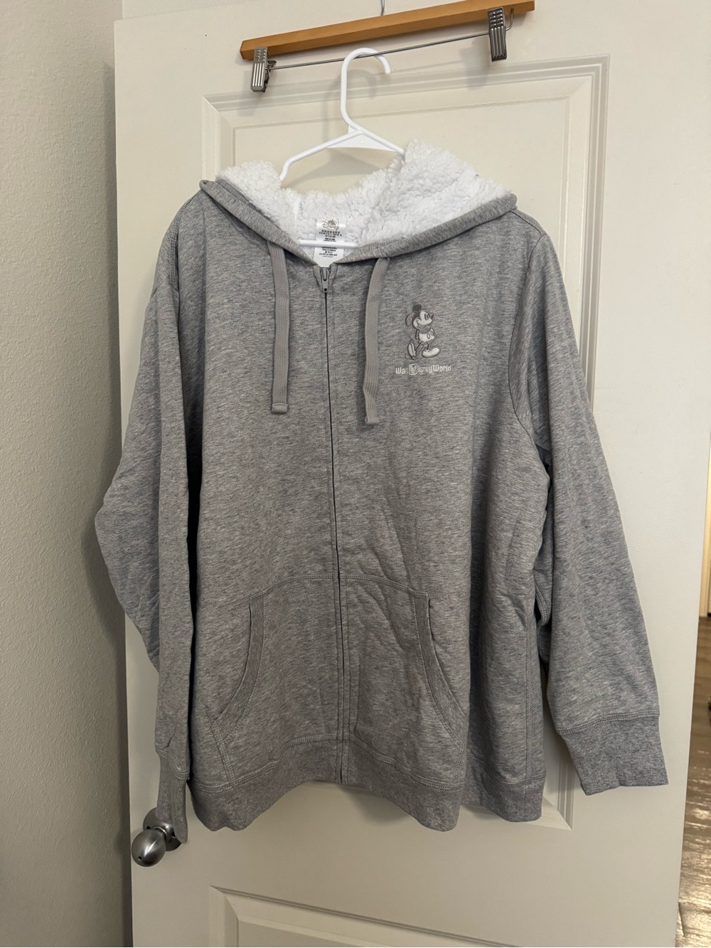Disney Gray Sherpa-Lined Zip Hoodie with Mickey Logo